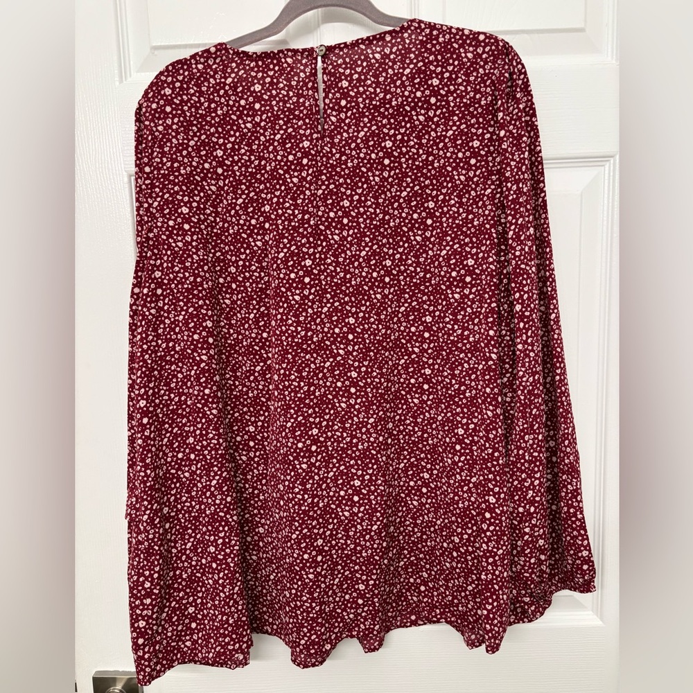 ODDY Burgundy Floral Ruffle Blouse 1X - Picture 5 of 5